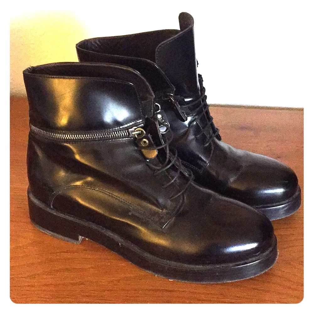 AGL Black Leather Moto Boots